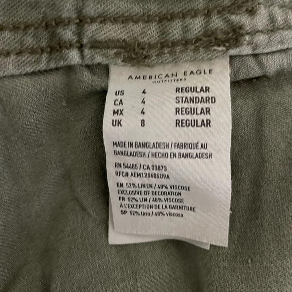American Eagle Linen Blend Pants Trousers Size 4 Sage Green High Waist Loose Fit - Picture 5 of 8
